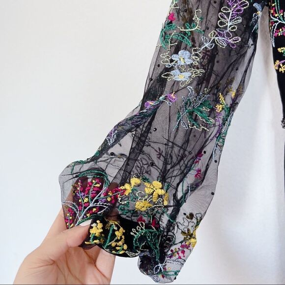 Mac Duggal EMBROIDERED ILLUSION PUFF SLEEVE COLUMN GOWN 79379 - Picture 6 of 10